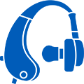 A blue headphones with a microphone on top of it.